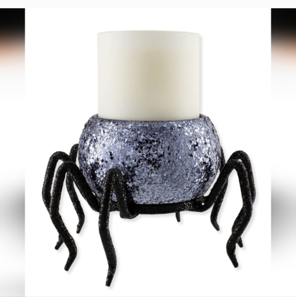 Bath & Body Works Bling Spider 3-Wick Candle Holder Black Silver Glitter